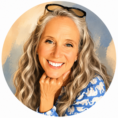 About Kimie Smiling woman with long, wavy hair and glasses, wearing a blue top with white designs.